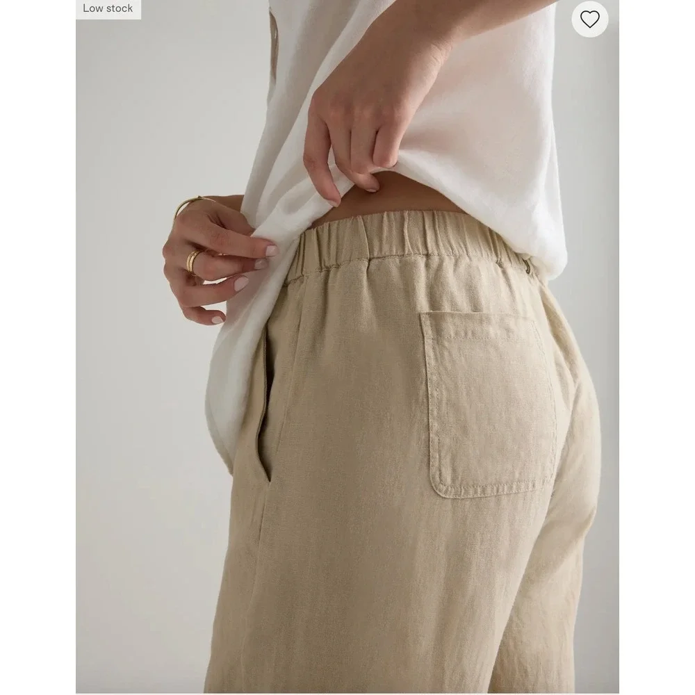 Quince Womens European Linen Wide Leg Cropped Pants Oatmeal Beige Size M